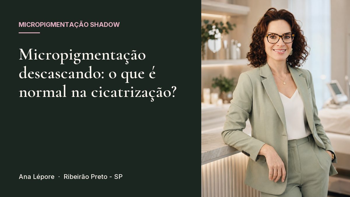 Capa do artigo Micropigmentação descascando: o que é normal na cicatrização?, com a foto de Ana Lépore no studio em Ribeirão Preto