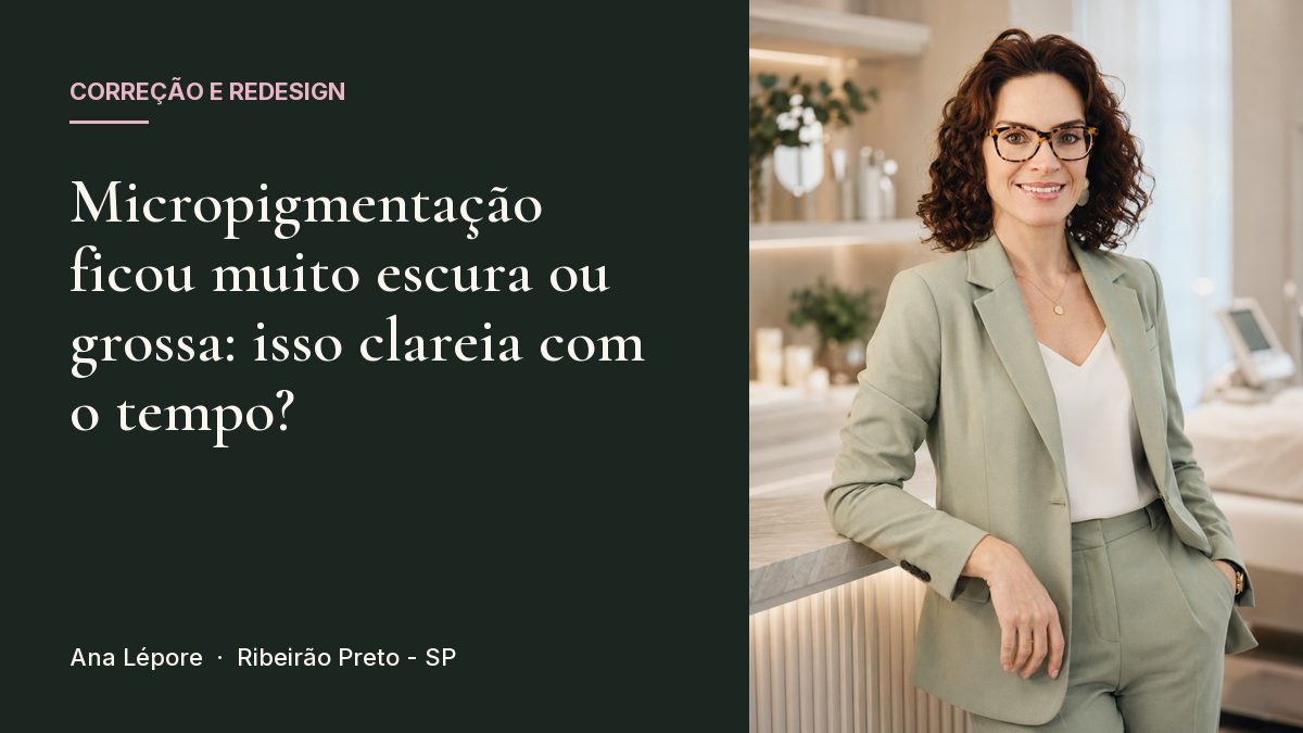 Capa do artigo Micropigmentação ficou muito escura ou grossa: isso clareia com o tempo?, com a foto de Ana Lépore no studio em Ribeirão Preto