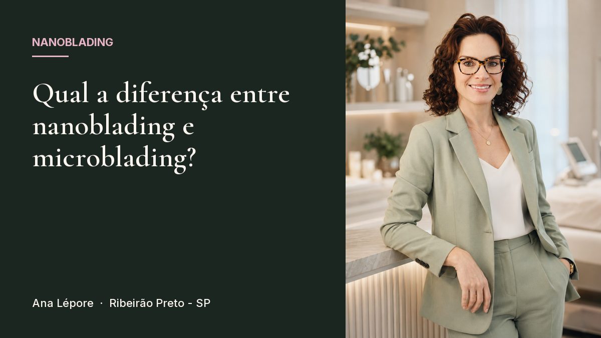 Capa do artigo Qual a diferença entre nanoblading e microblading?, com a foto de Ana Lépore no studio em Ribeirão Preto