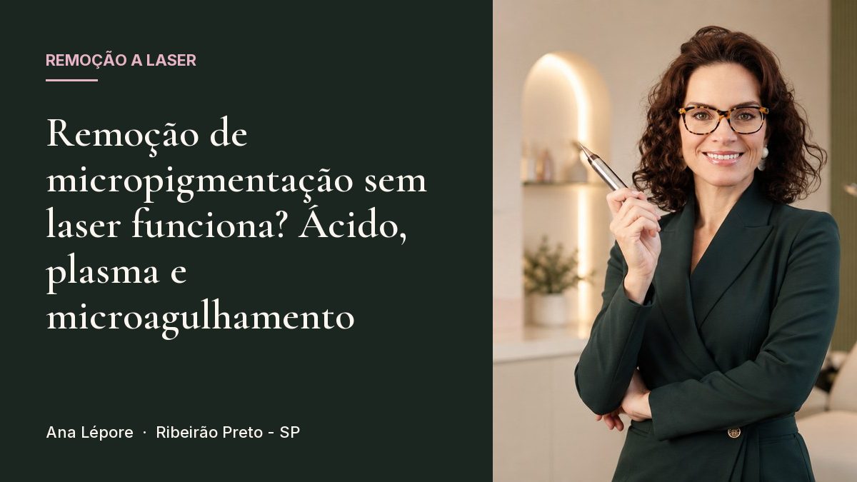 Capa do artigo Remoção de micropigmentação sem laser funciona? Ácido, plasma e microagulhamento, com a foto de Ana Lépore no studio em Ribeirão Preto