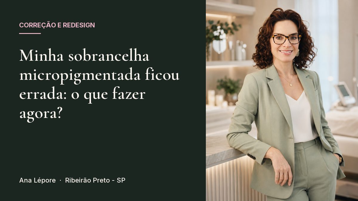 Capa do artigo Minha sobrancelha micropigmentada ficou errada: o que fazer agora?, com a foto de Ana Lépore no studio em Ribeirão Preto