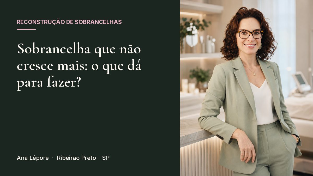 Capa do artigo Sobrancelha que não cresce mais: o que dá para fazer?, com a foto de Ana Lépore no studio em Ribeirão Preto